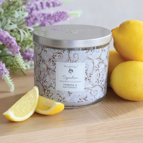 Verbena & Patchouli Wax Tumbler Candle Jar by Woodbridge 410g