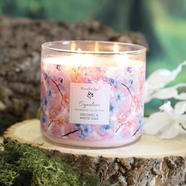 Orchids & White Oak Wax Tumbler Candle Jar by Woodbridge 410g Orchids & White Oak Wax Tumbler Candle Jar by Woodbridge 410g