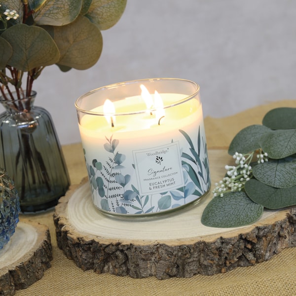 Eucalyptus & Fresh Mint Wax Tumbler Candle Jar by Woodbridge 410g Eucalyptus & Fresh Mint Wax Tumbler Candle Jar by Woodbridge 410g