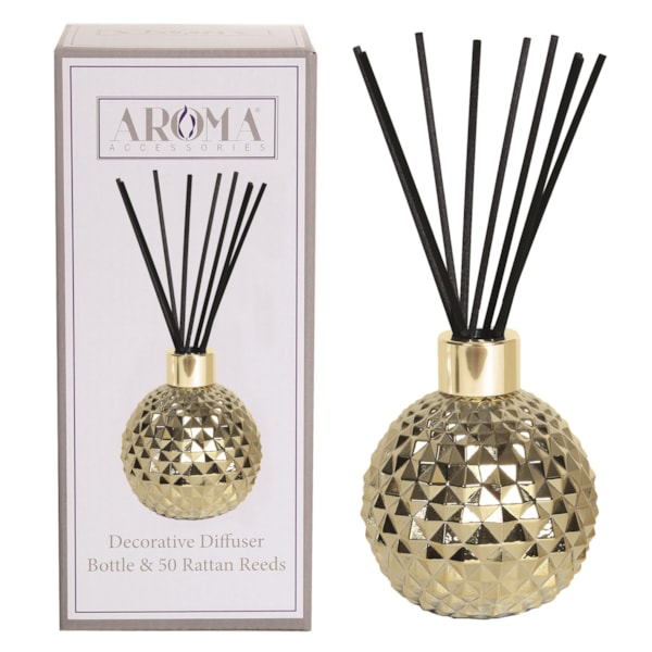 Gold Glass Reed Diffuser & 50 Black Fibre Reeds Gold Glass Reed Diffuser & 50 Black Fibre Reeds