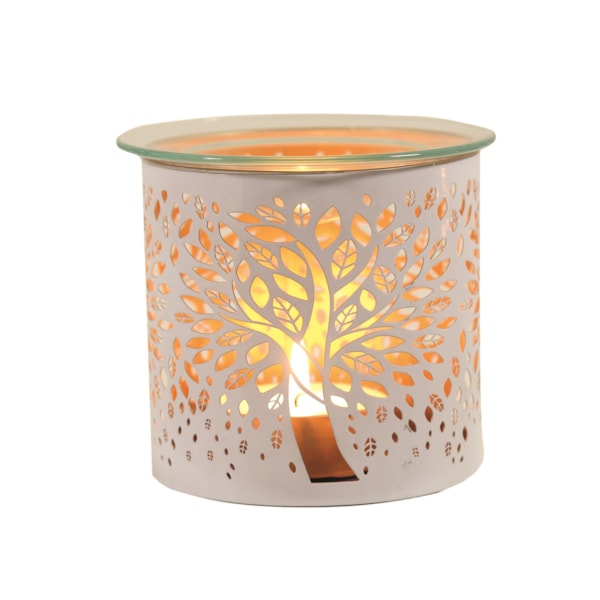 Tealight Wax Melter and Candle Holder - White Silhouette Tree of Life 10.5cm Tealight Wax Melter and Candle Holder - White Silhouette Tree of Life 10.5cm