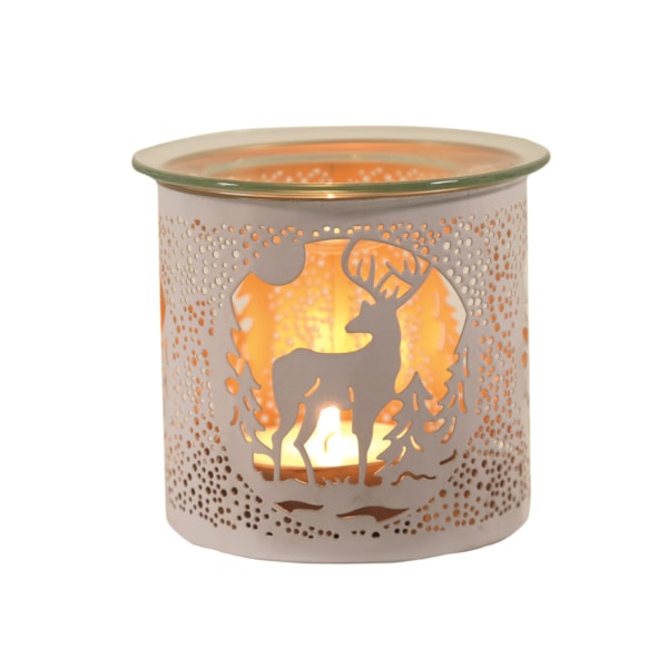 Tealight Wax Melter and Candle Holder - White Silhouette Stag 10.5cm Tealight Wax Melter and Candle Holder - White Silhouette Stag 10.5cm