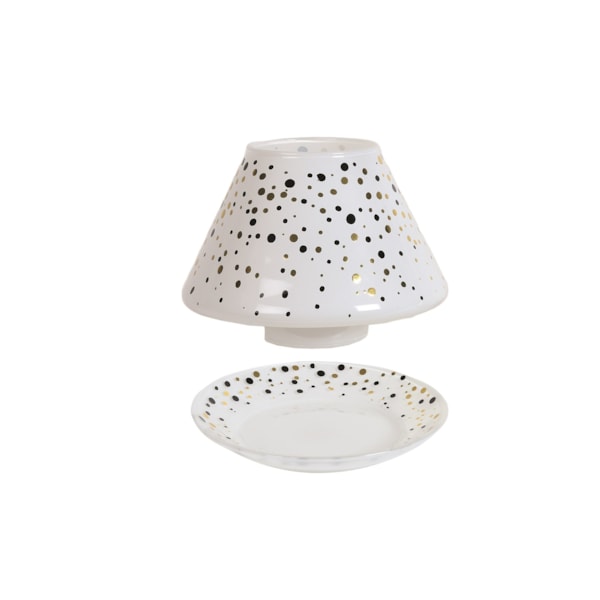 Jar Shade & Tray Set White Glass - Black & Gold Dots Jar Shade & Tray Set White Glass - Black & Gold Dots