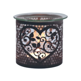 Tealight Wax Melter & Candle Holder - Black & Silver Silhouette Heart 10.5cm Tealight Wax Melter & Candle Holder - Black & Silver Silhouette Heart 10.5cm