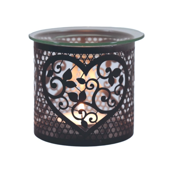 Tealight Wax Melter & Candle Holder - Black & Silver Silhouette Heart 10.5cm Tealight Wax Melter & Candle Holder - Black & Silver Silhouette Heart 10.5cm