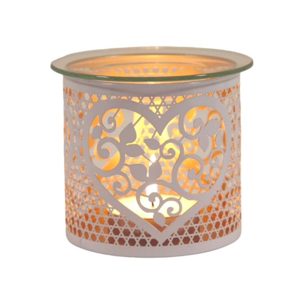Tealight Wax Melter & Candle Holder - White & Gold Silhouette Heart 10.5cm Tealight Wax Melter & Candle Holder - White & Gold Silhouette Heart 10.5cm