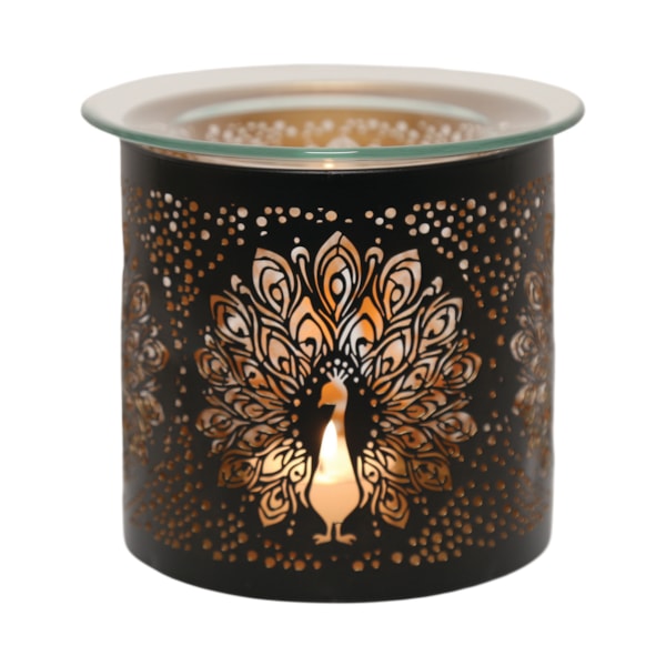 Tealight Wax Melter and Candle Holder - Black & Gold Peacock 10.5cm Tealight Wax Melter and Candle Holder - Black & Gold Peacock 10.5cm