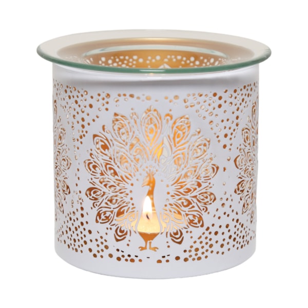 Tealight Wax Melter and Candle Holder - White & Gold Peacock 10.5cm Tealight Wax Melter and Candle Holder - White & Gold Peacock 10.5cm
