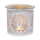 Tealight Wax Melter and Candle Holder - White & Gold Peacock 10.5cm