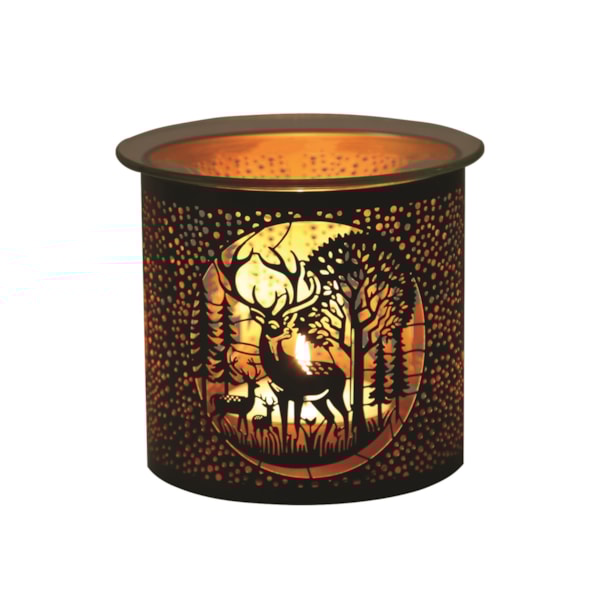 Tealight Wax Melter and Candle Holder - Black & Gold Silhouette Deer Family Tealight Wax Melter and Candle Holder - Black & Gold Silhouette Deer Family