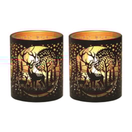 Votive Holder Metal Silhouette – Black and Gold Deer Family set of two Votive Holder Metal Silhouette – Black and Gold Deer Family set of two