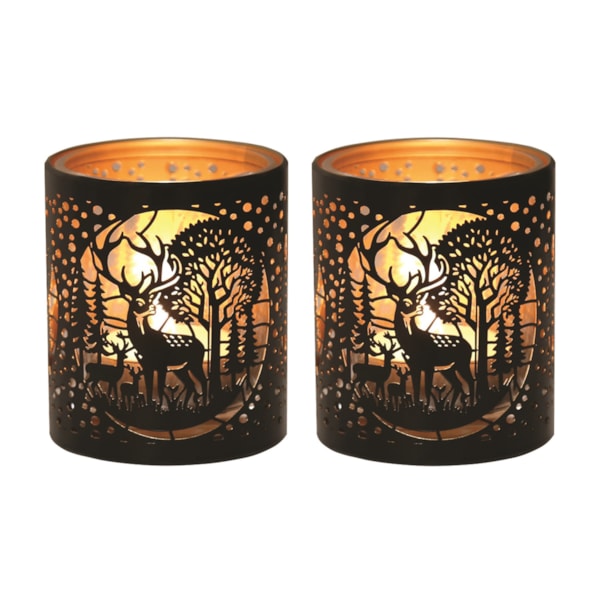 Votive Holder Metal Silhouette – Black and Gold Deer Family set of two Votive Holder Metal Silhouette – Black and Gold Deer Family set of two