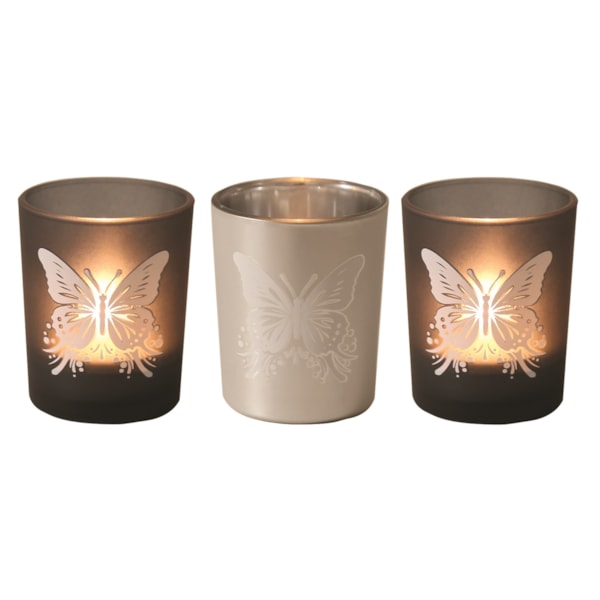Black & Silver Butterfly Tealight Votive Holders Set3 Black & Silver Butterfly Tealight Votive Holders Set3