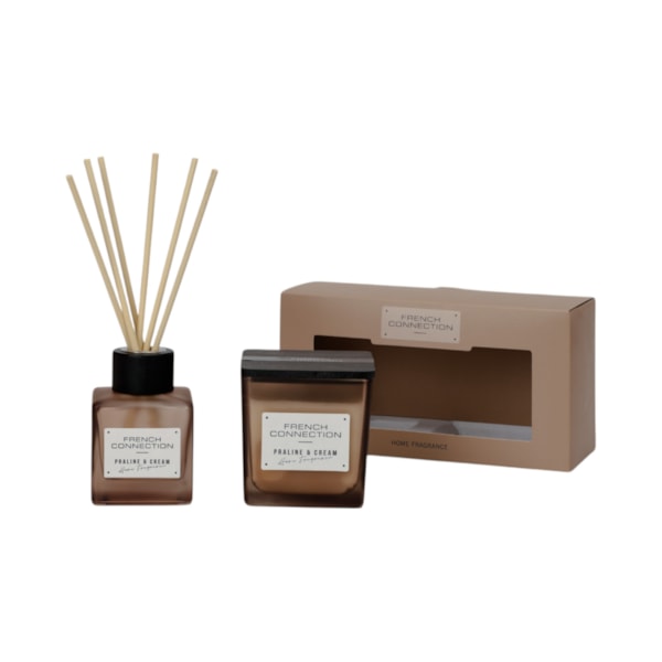 Praline Cream Candle & Diffuser Gift Set by French Connection 100ml/220g Praline Cream Candle & Diffuser Gift Set by French Connection 100ml/220g