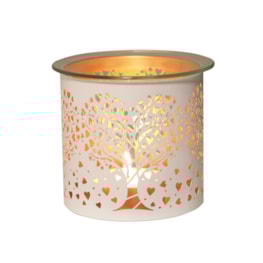 Tealight Wax Melter and Candle Holder -White & Gold Silhouette Melter Heart Tree Tealight Wax Melter and Candle Holder -White & Gold Silhouette Melter Heart Tree