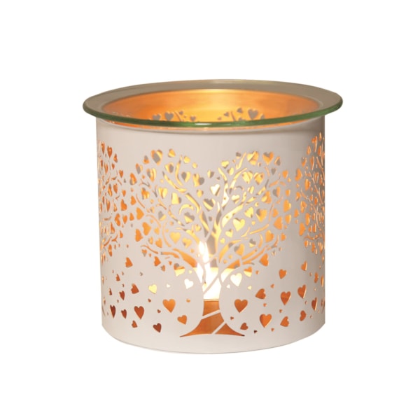 Tealight Wax Melter and Candle Holder -White & Gold Silhouette Melter Heart Tree Tealight Wax Melter and Candle Holder -White & Gold Silhouette Melter Heart Tree