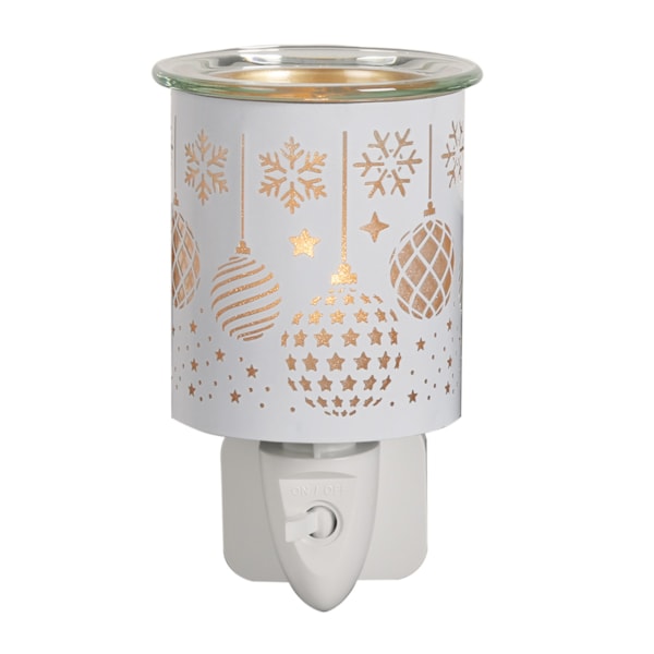 Wax Melter Plug In - White & Gold Silhouette Baubles 13cm Wax Melter Plug In - White & Gold Silhouette Baubles 13cm