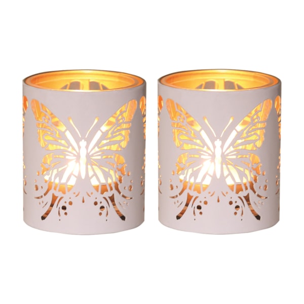 Votive Holder Metal Silhouette – White and Gold Butterfly set of two Votive Holder Metal Silhouette – White and Gold Butterfly set of two