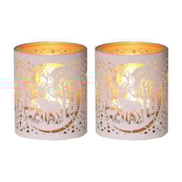 Votive Holder Metal Silhouette – White and Gold Deer Family set of two Votive Holder Metal Silhouette – White and Gold Deer Family set of two