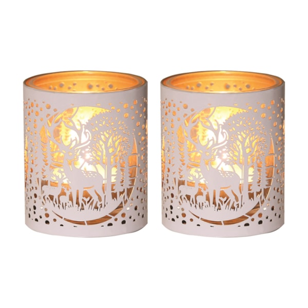 Votive Holder Metal Silhouette – White and Gold Deer Family set of two Votive Holder Metal Silhouette – White and Gold Deer Family set of two