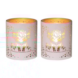 Votive Holder Metal Silhouette – White and Gold Highland set of two Votive Holder Metal Silhouette – White and Gold Highland set of two