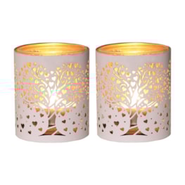 Votive Holder Metal Silhouette – White and Gold Heart Tree set of two Votive Holder Metal Silhouette – White and Gold Heart Tree set of two
