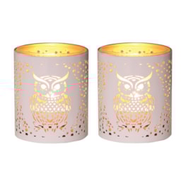 Votive Holder Metal Silhouette – White and Gold Owl set of two Votive Holder Metal Silhouette – White and Gold Owl set of two