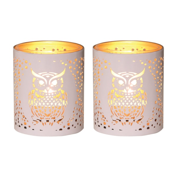 Votive Holder Metal Silhouette – White and Gold Owl set of two Votive Holder Metal Silhouette – White and Gold Owl set of two