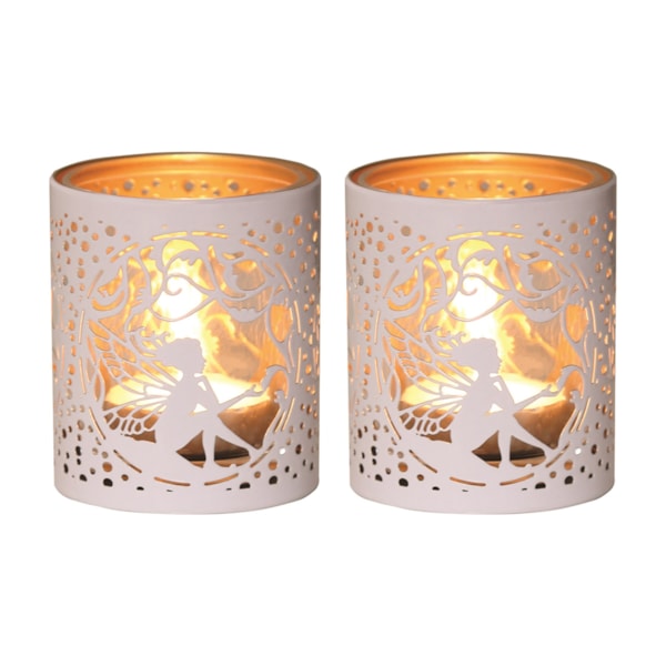 Votive Holder Metal Silhouette – White and Gold Seated Fairy set of two Votive Holder Metal Silhouette – White and Gold Seated Fairy set of two