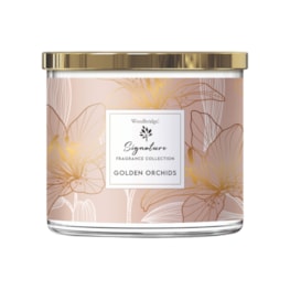 Golden Orchids Wax Tumbler Candle Jar by Woodbridge 410g Golden Orchids Wax Tumbler Candle Jar by Woodbridge 410g