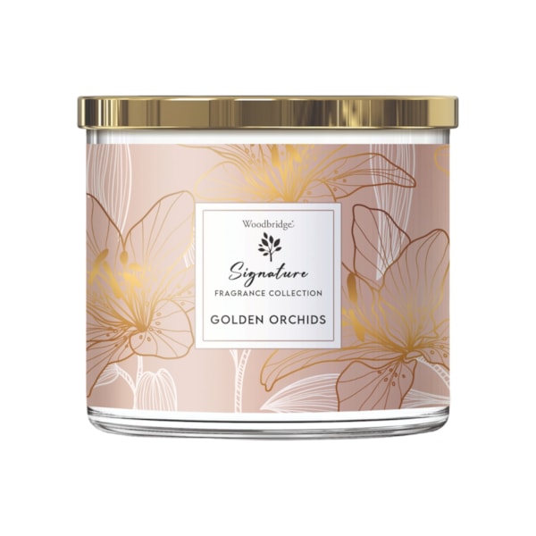 Golden Orchids Wax Tumbler Candle Jar by Woodbridge 410g Golden Orchids Wax Tumbler Candle Jar by Woodbridge 410g
