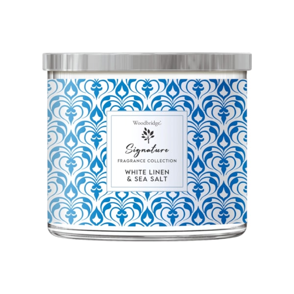 White Linen & Sea Salt Wax Tumbler Candle Jar by Woodbridge 410g White Linen & Sea Salt Wax Tumbler Candle Jar by Woodbridge 410g