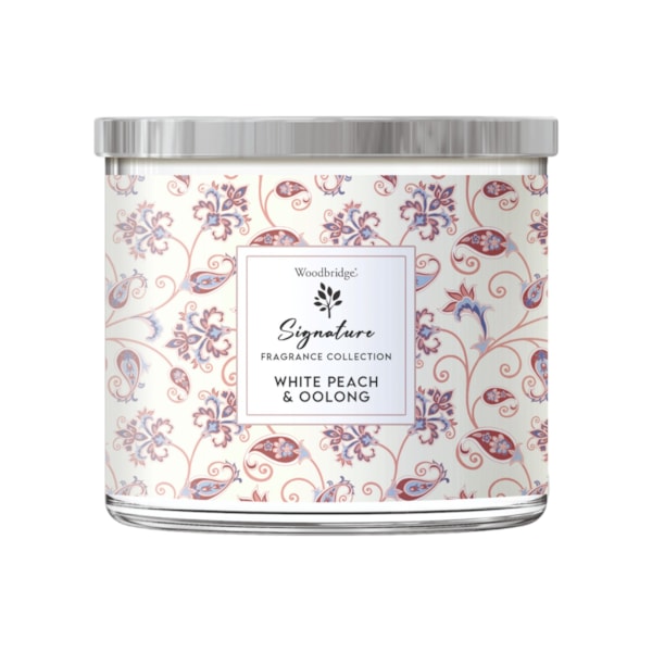 White Peach & Oolong Wax Tumbler Candle Jar by Woodbridge 410g White Peach & Oolong Wax Tumbler Candle Jar by Woodbridge 410g